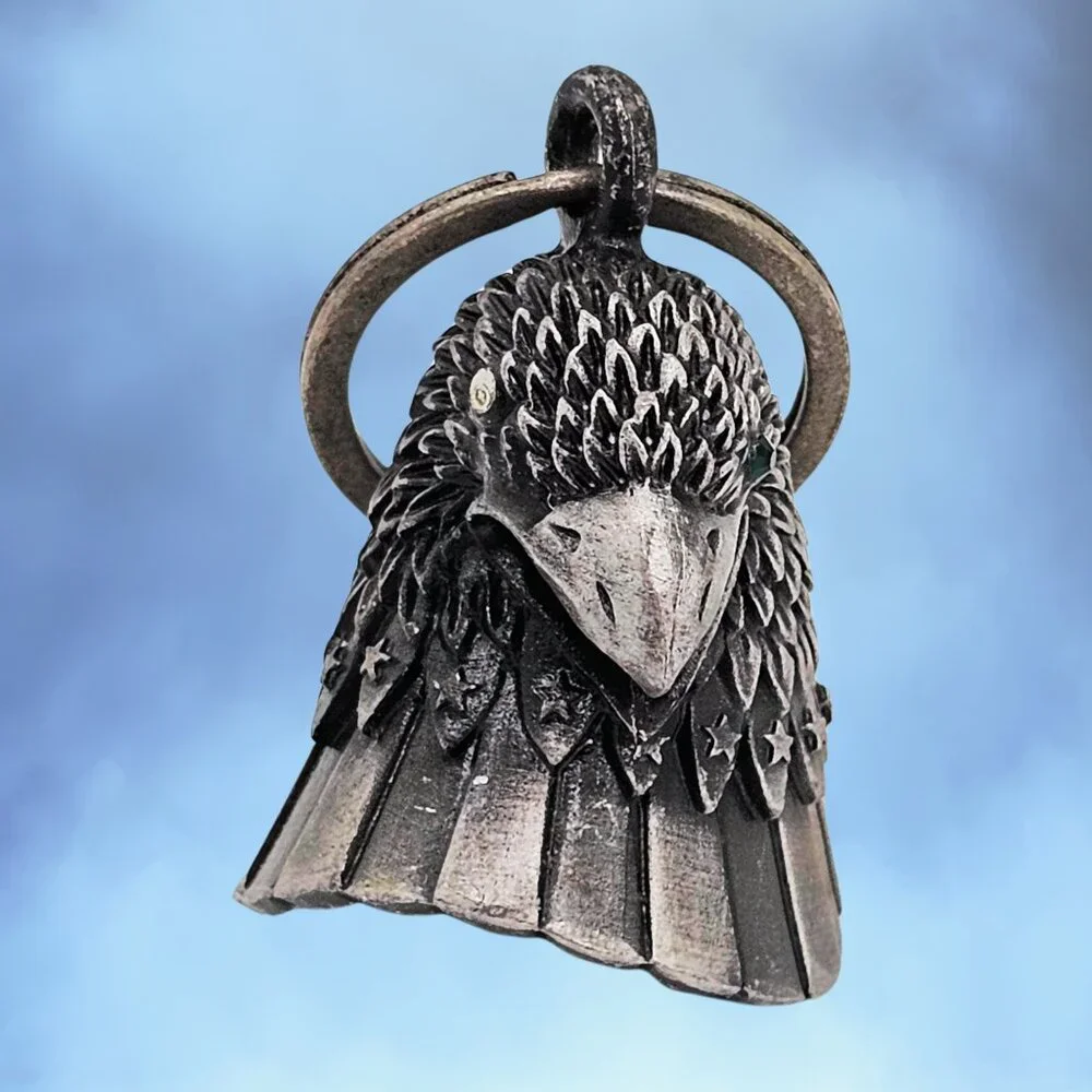 Vintage Eagle Guardian Bell Keychain Silver Tone Motorcycle Biker Bell - Picture 6 of 8
